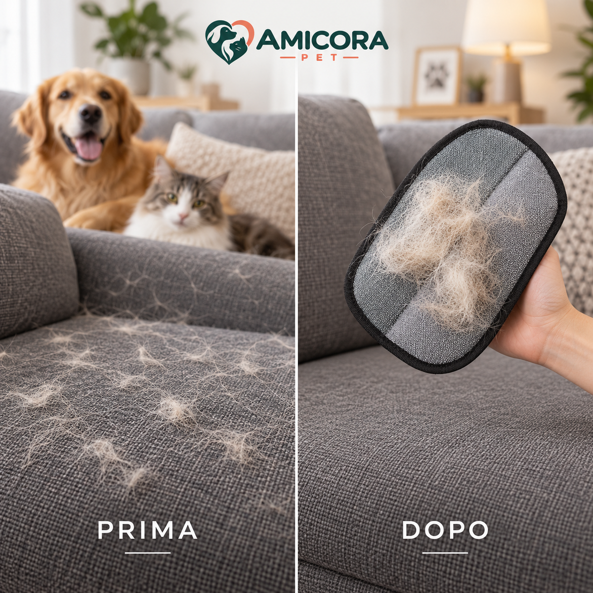 AMICORA PET | Guanto Levapeli 2-in-1 per Manto e Tessuti