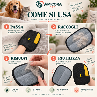 AMICORA PET | Guanto Levapeli 2-in-1 per Manto e Tessuti