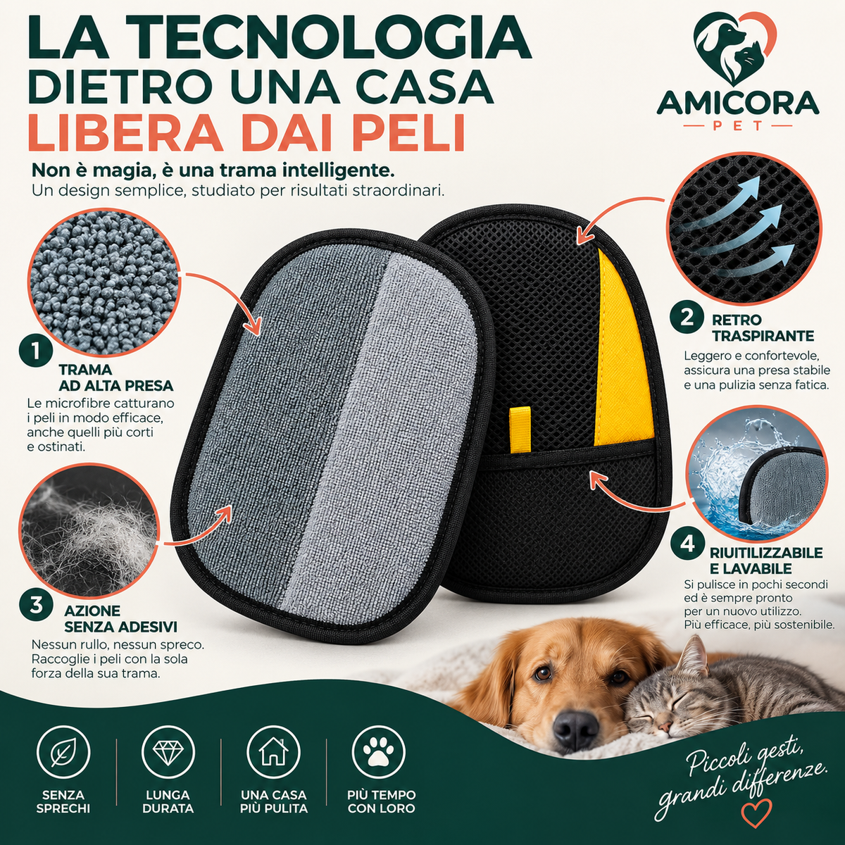 AMICORA PET | Guanto Levapeli 2-in-1 per Manto e Tessuti