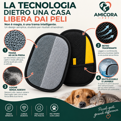 AMICORA PET | Guanto Levapeli 2-in-1 per Manto e Tessuti