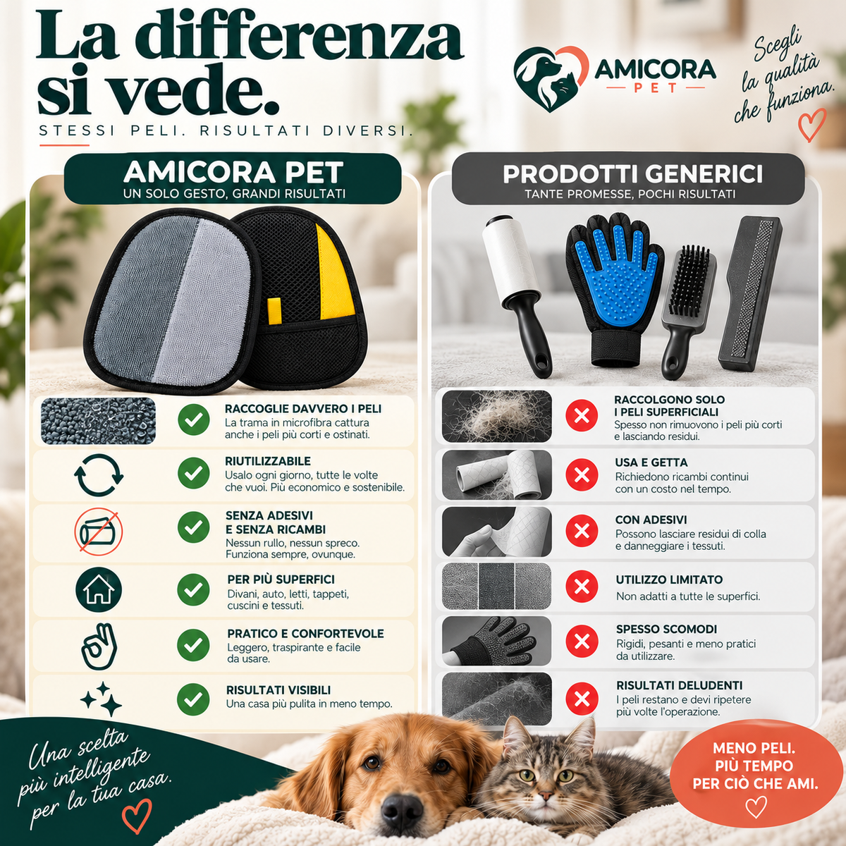 AMICORA PET | Guanto Levapeli 2-in-1 per Manto e Tessuti